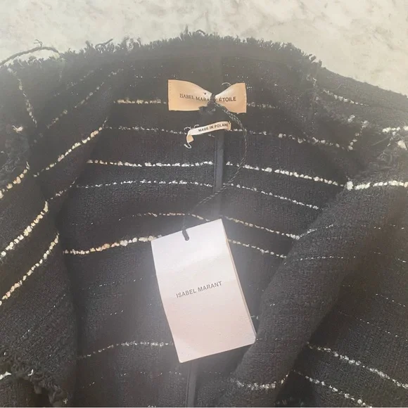 NWT Isabel Marant Etoile Glenn Striped Tweed Jacket in Black & Off White